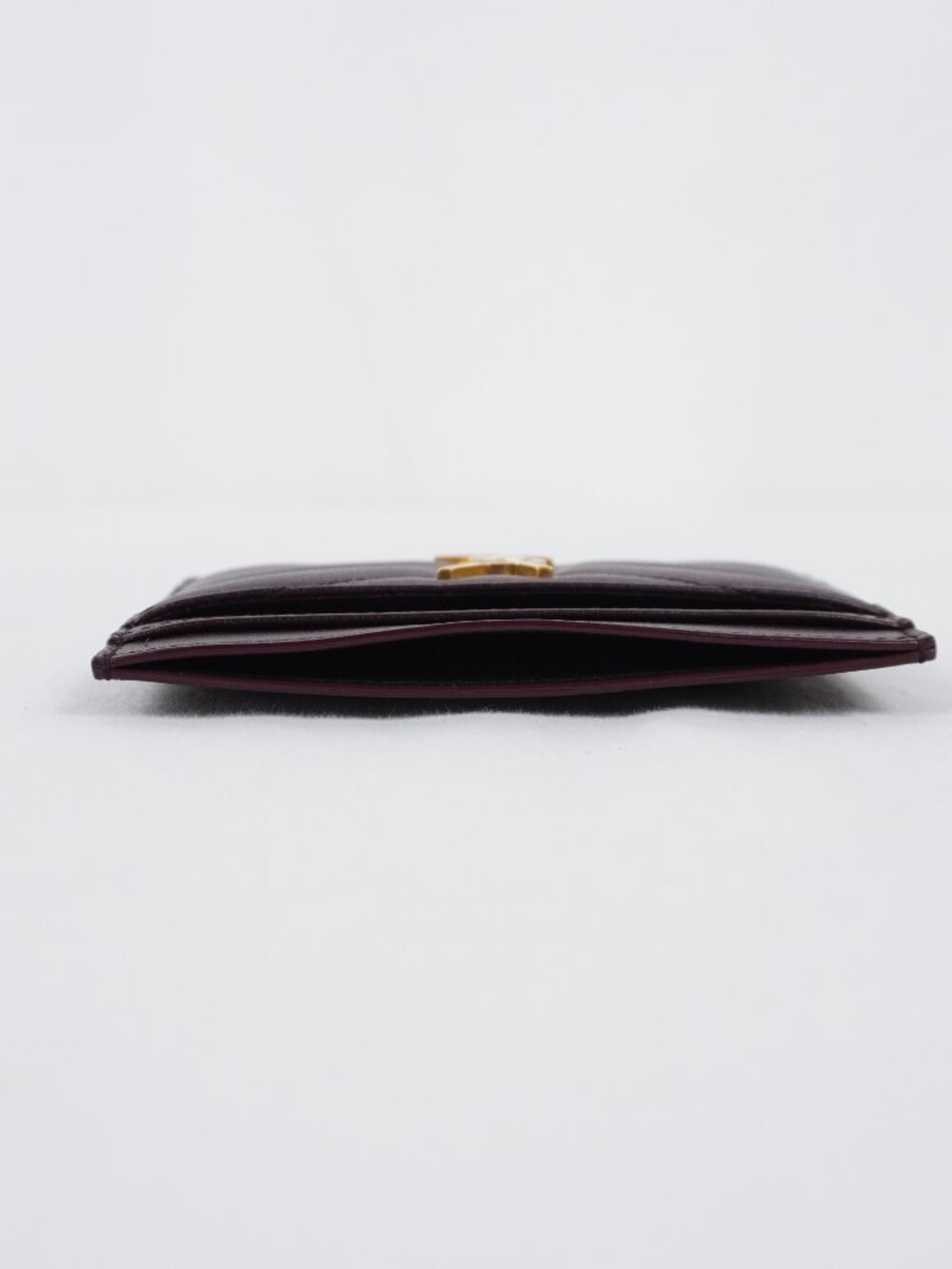 Saint Laurent Cassandre Card Case Wallet In Dark Red Quilted Leather & Gold Logo - Picture 4 of 14